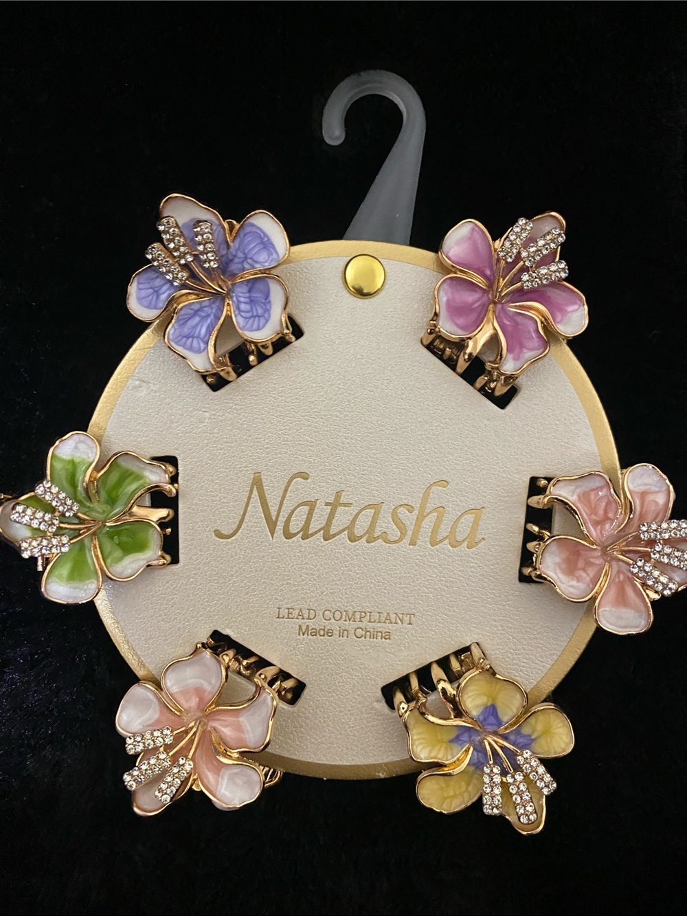 NEW Natasha Couture Enamel Flower Clip Set - Purple Pink Green Yellow Peach